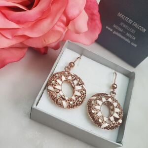 Maltese Rose Gold And Silver Filigree Floating Hoop Earrings